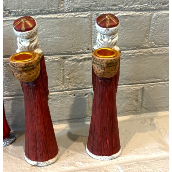 Candlestick Holders Santa Set of 2 Old World Style Resin Skinny Pencil St. Nick - Picture 2 of 3